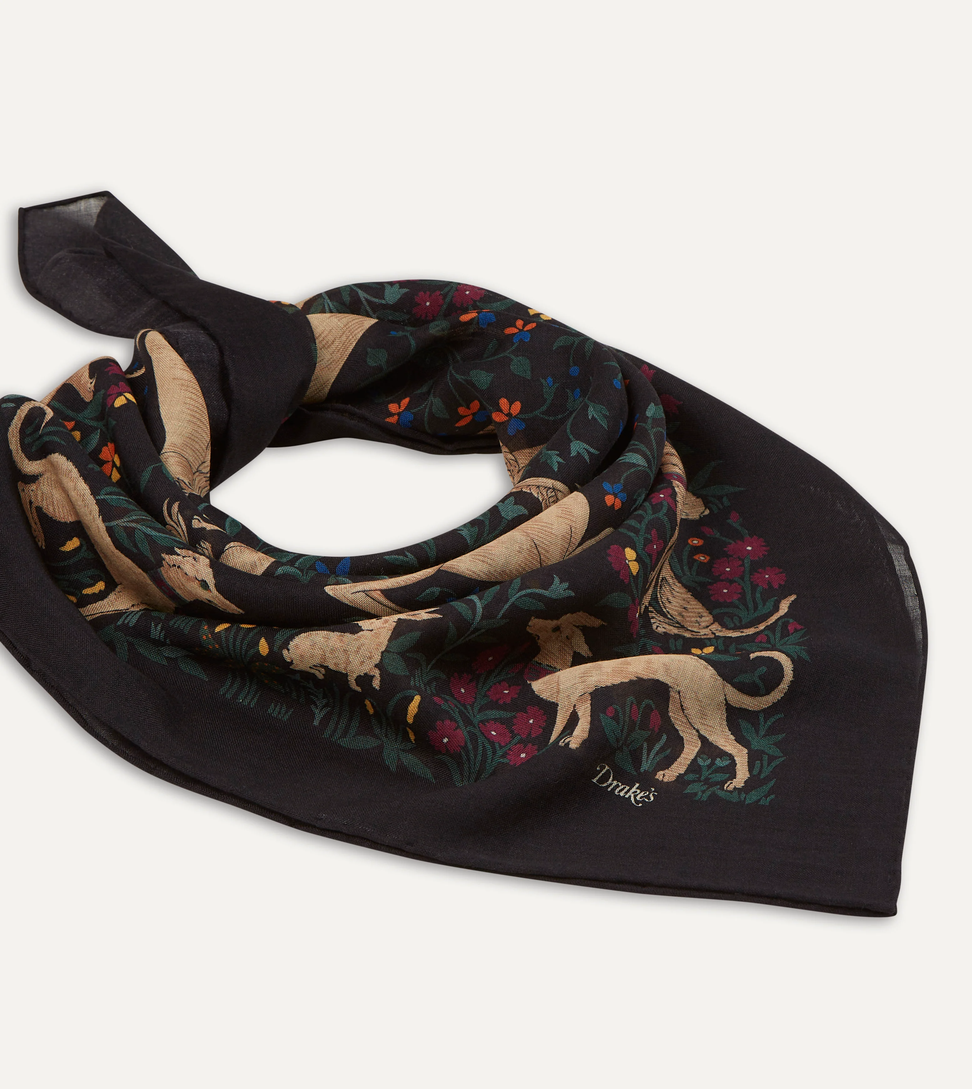 Black Unicorn Print Wool-Silk Square Scarf - Image 3
