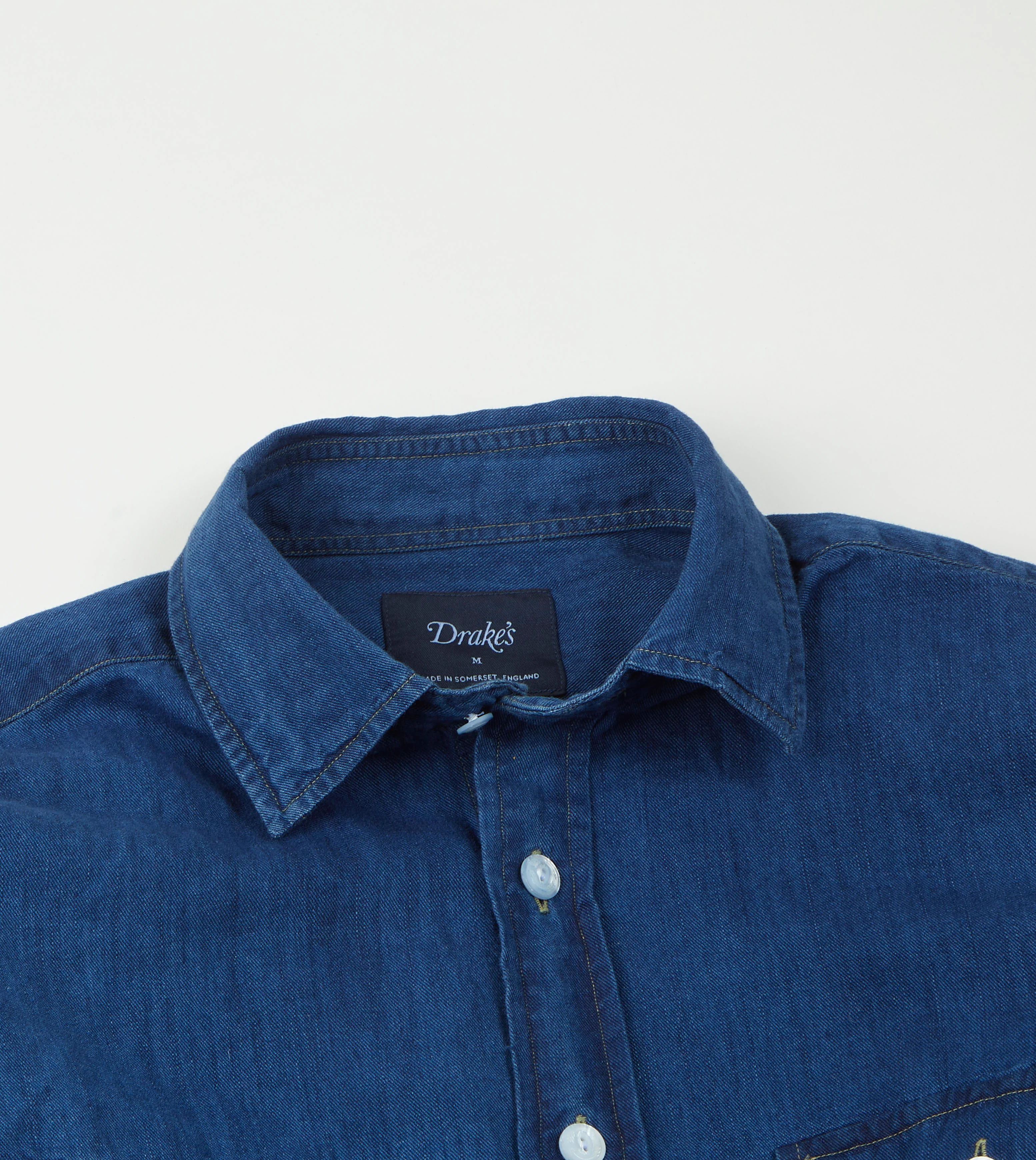 Blue Cotton Linen Two-Pocket Work Shirt - Image 3