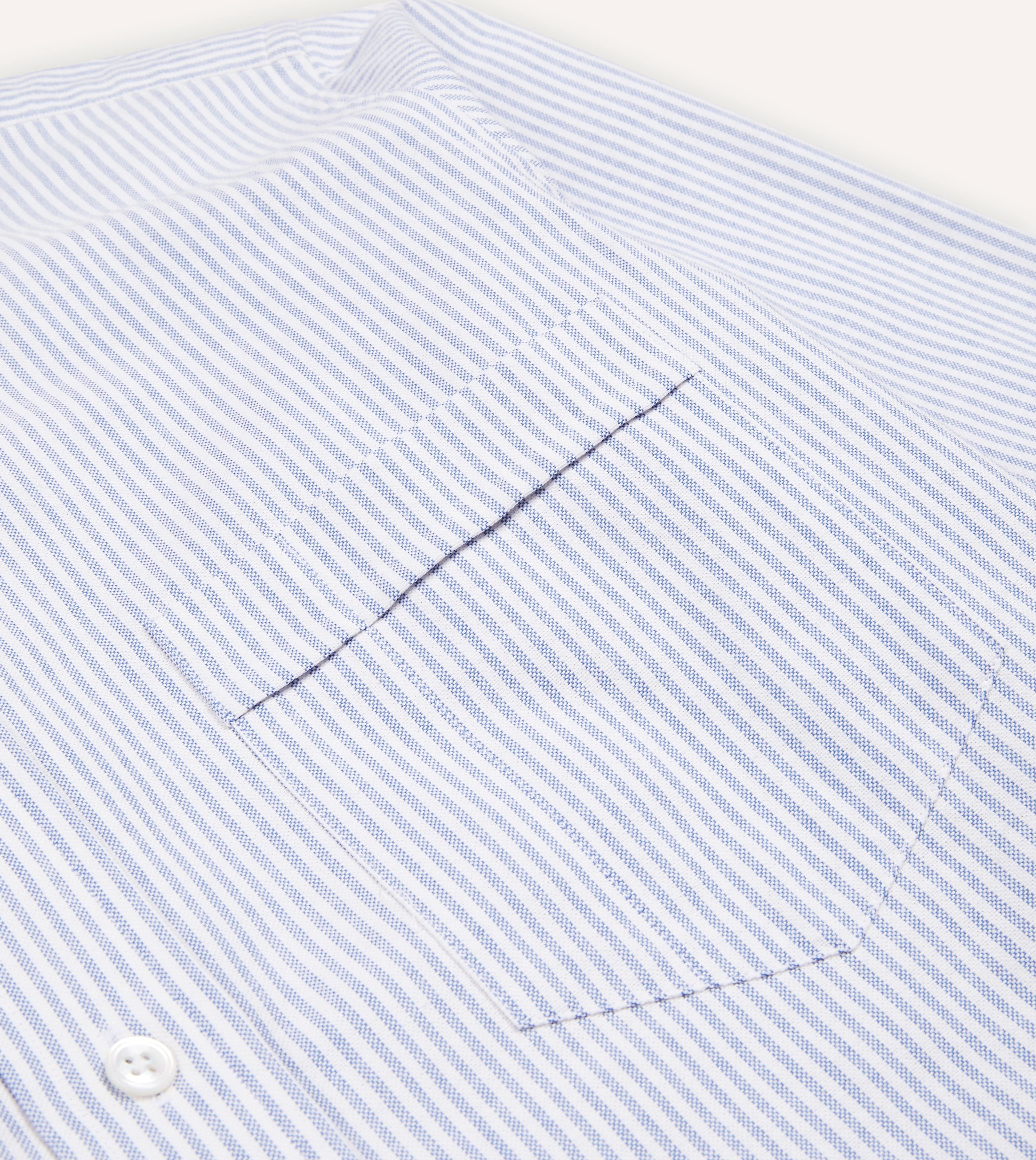 Blue Ticking Stripe Cotton Oxford Cloth Button-Down Shirt - Image 5