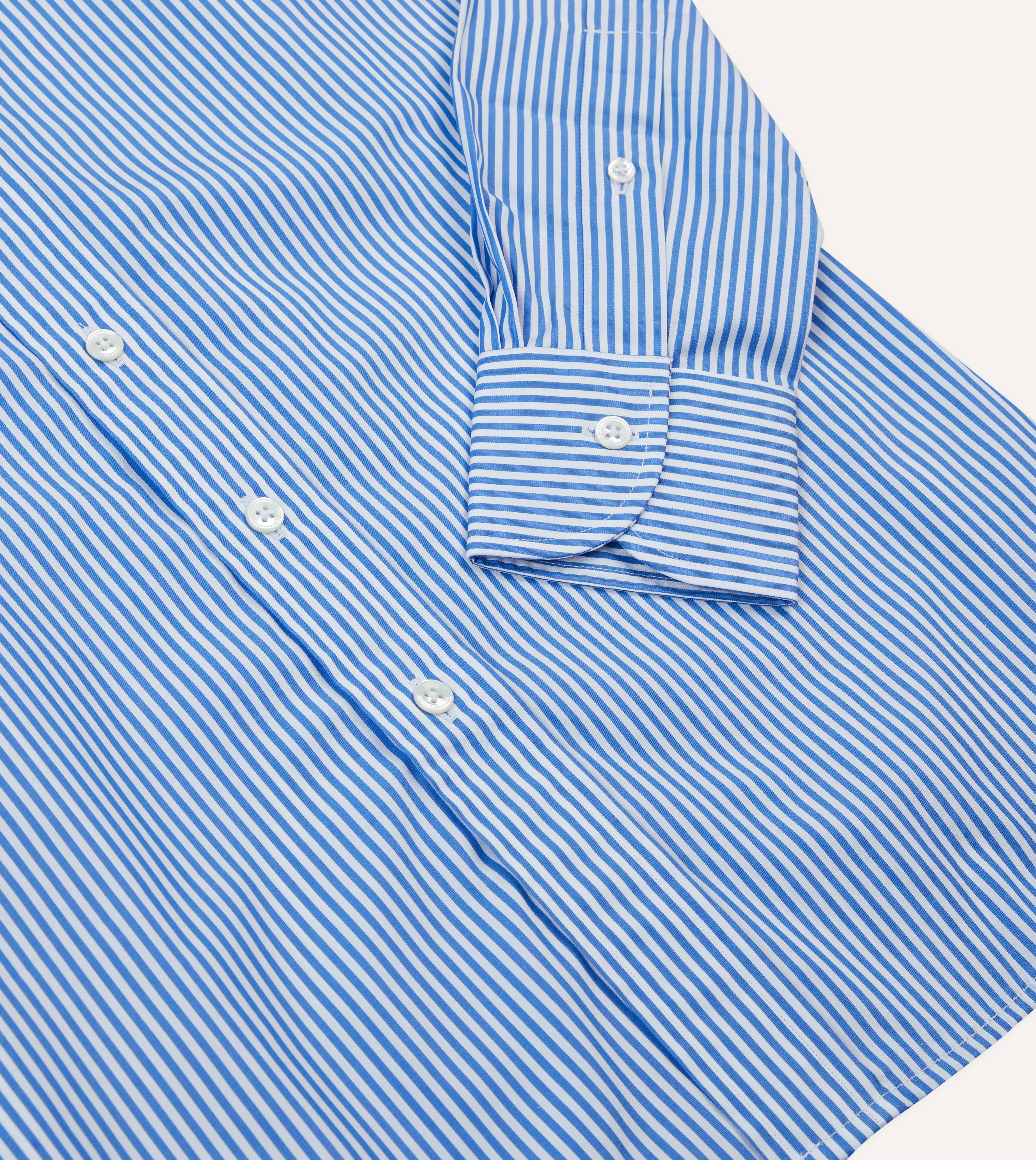 Dark Blue and White Bengal Stripe Spread Collar Cotton Poplin Shirt - Image 4