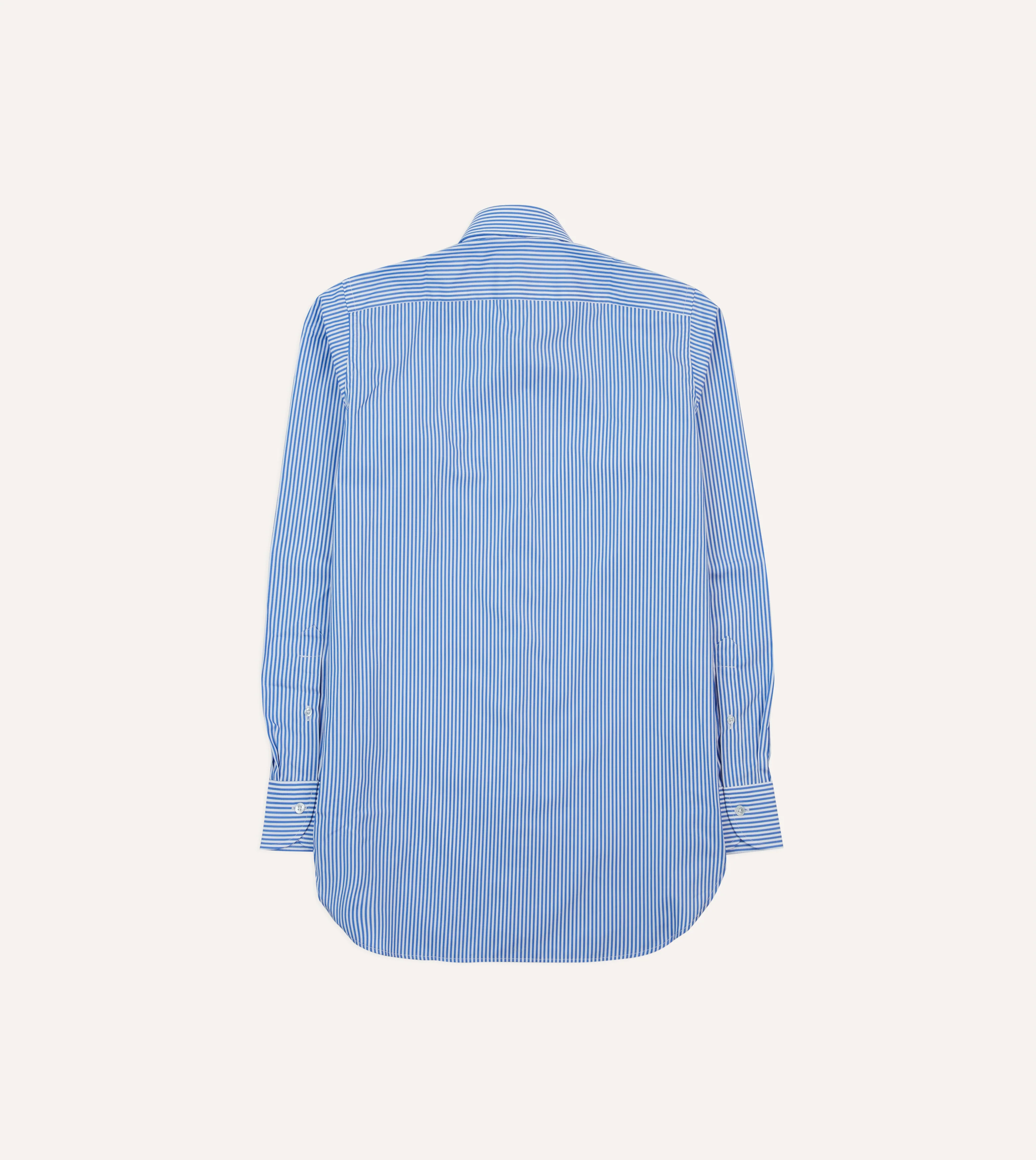 Dark Blue and White Bengal Stripe Spread Collar Cotton Poplin Shirt - Image 5