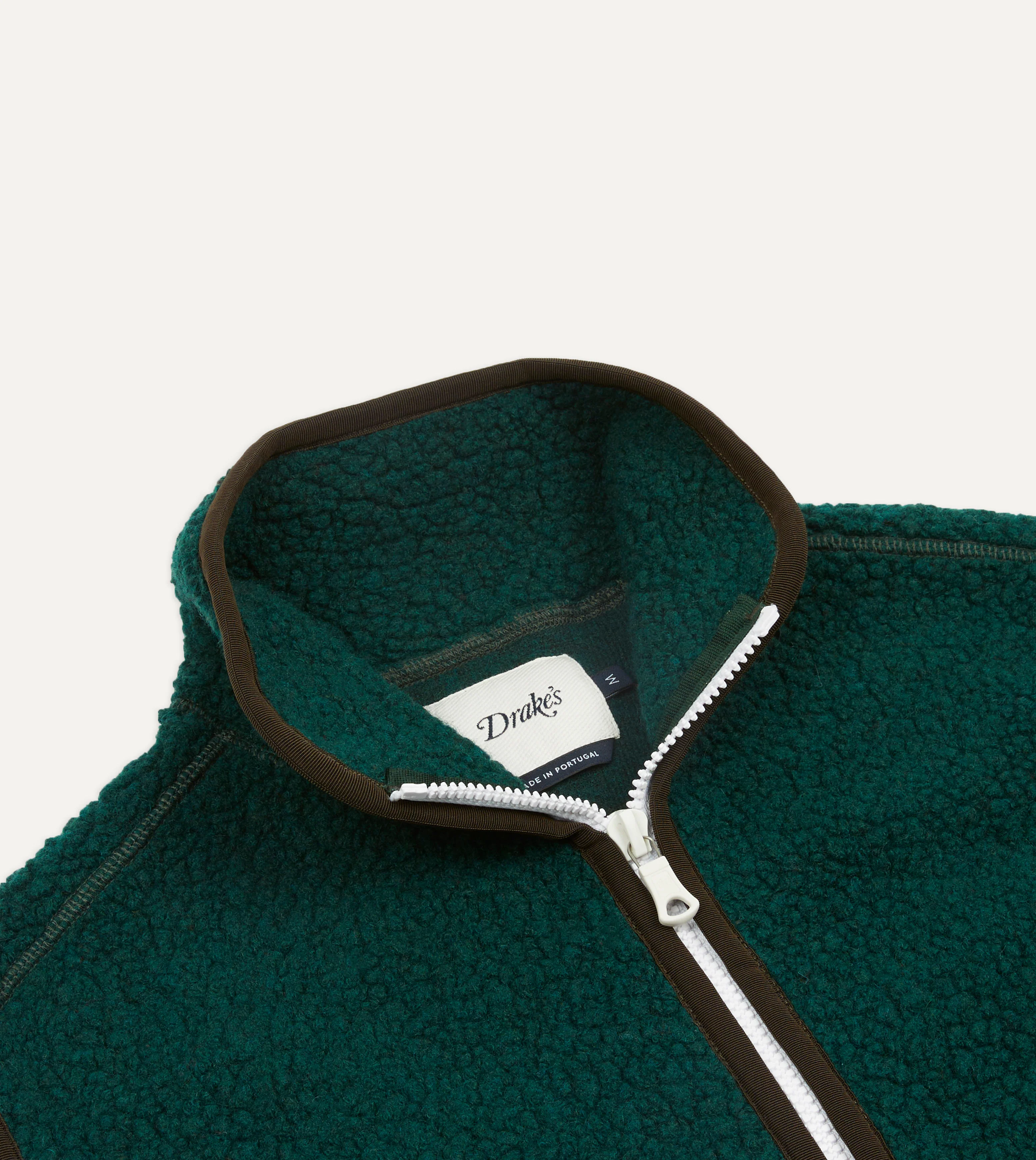 Dark Green Boucle Wool Zip Fleece Vest - Image 3