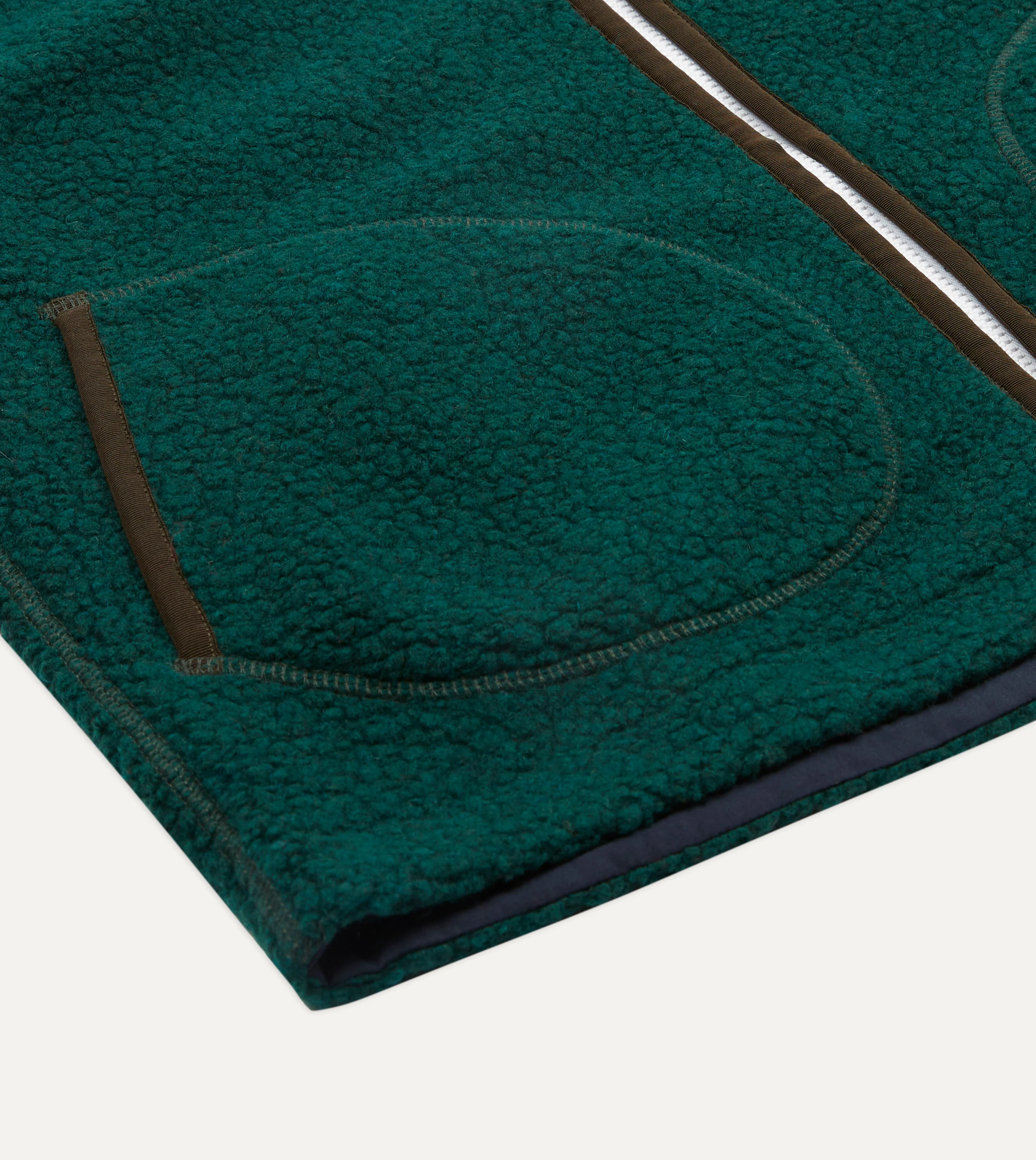 Dark Green Boucle Wool Zip Fleece Vest - Image 5