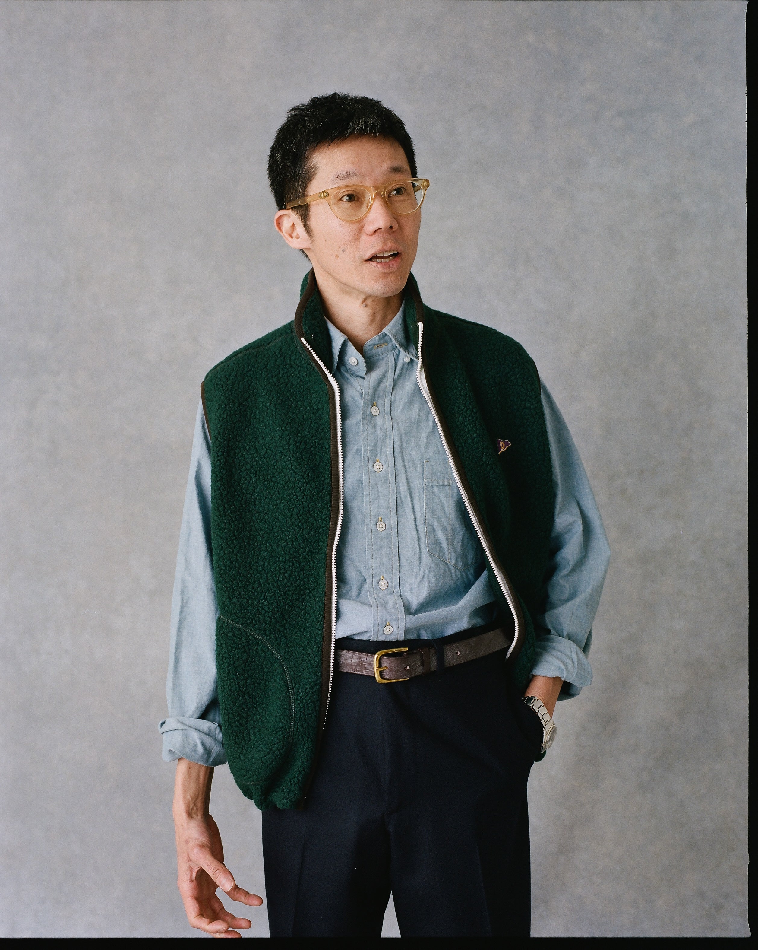 Dark Green Boucle Wool Zip Fleece Vest - Image 7