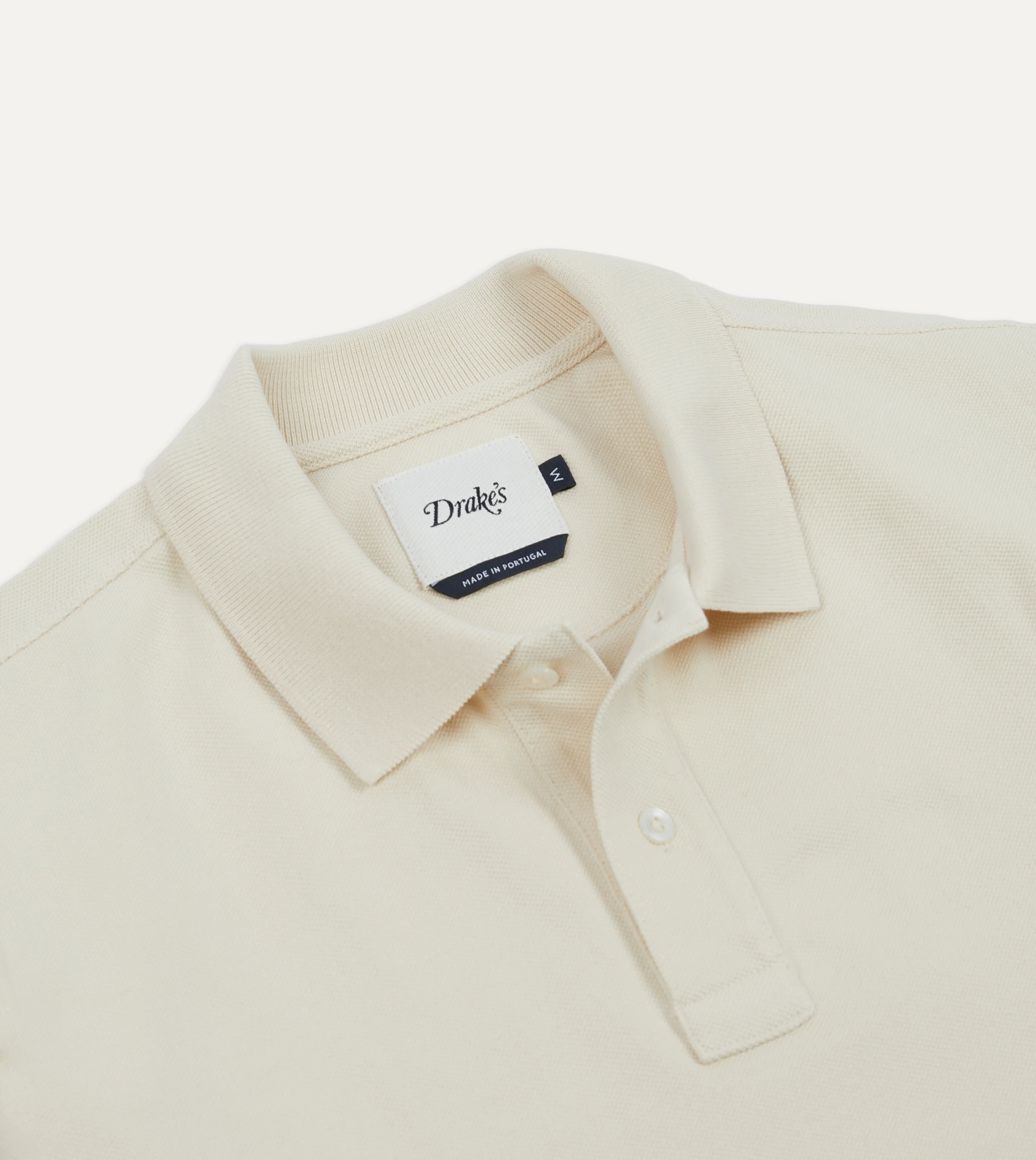 Ecru Pique Cotton Long-Sleeve Polo Shirt - Image 3