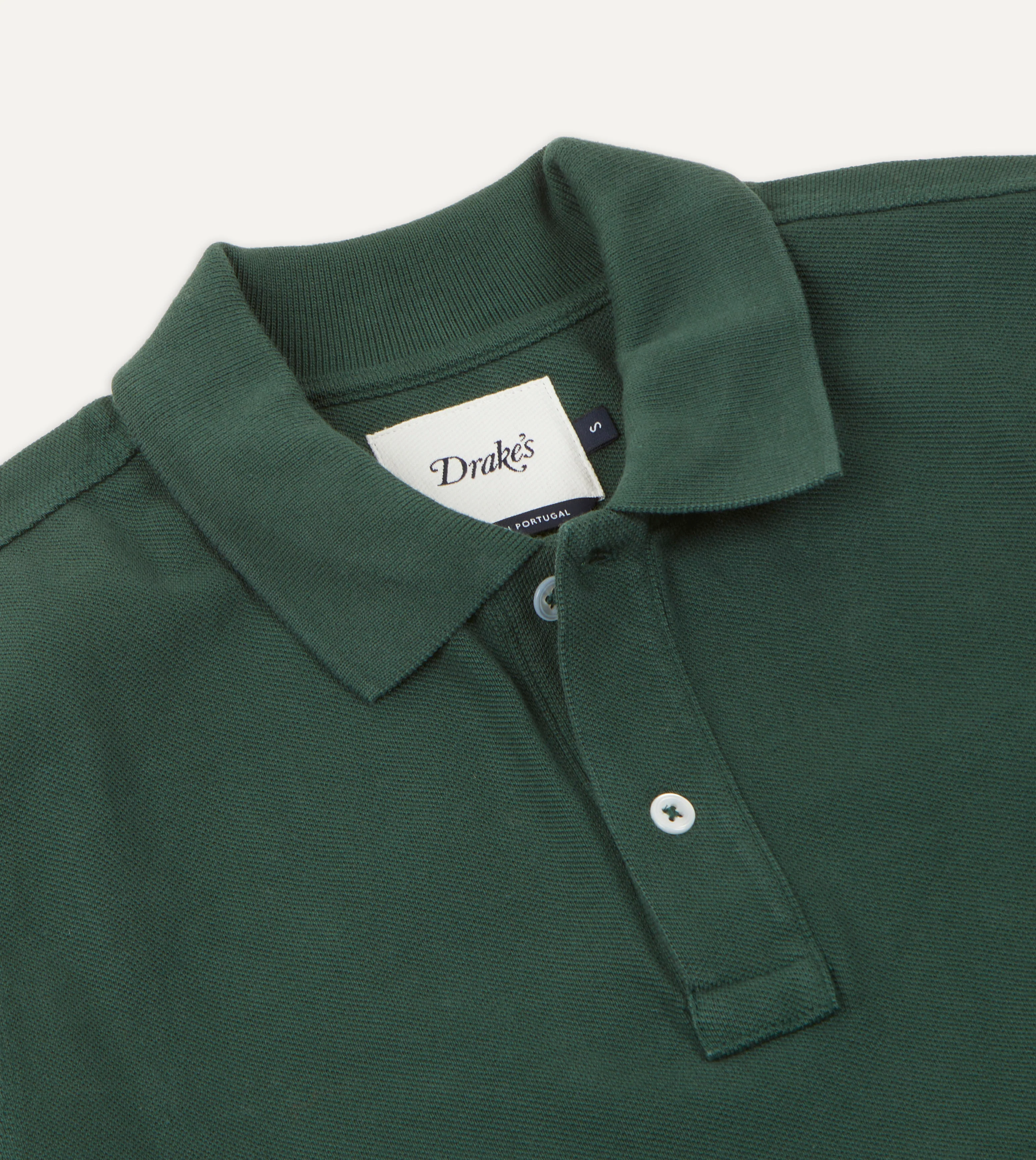Green Pique Cotton Long-Sleeve Polo Shirt - Image 3