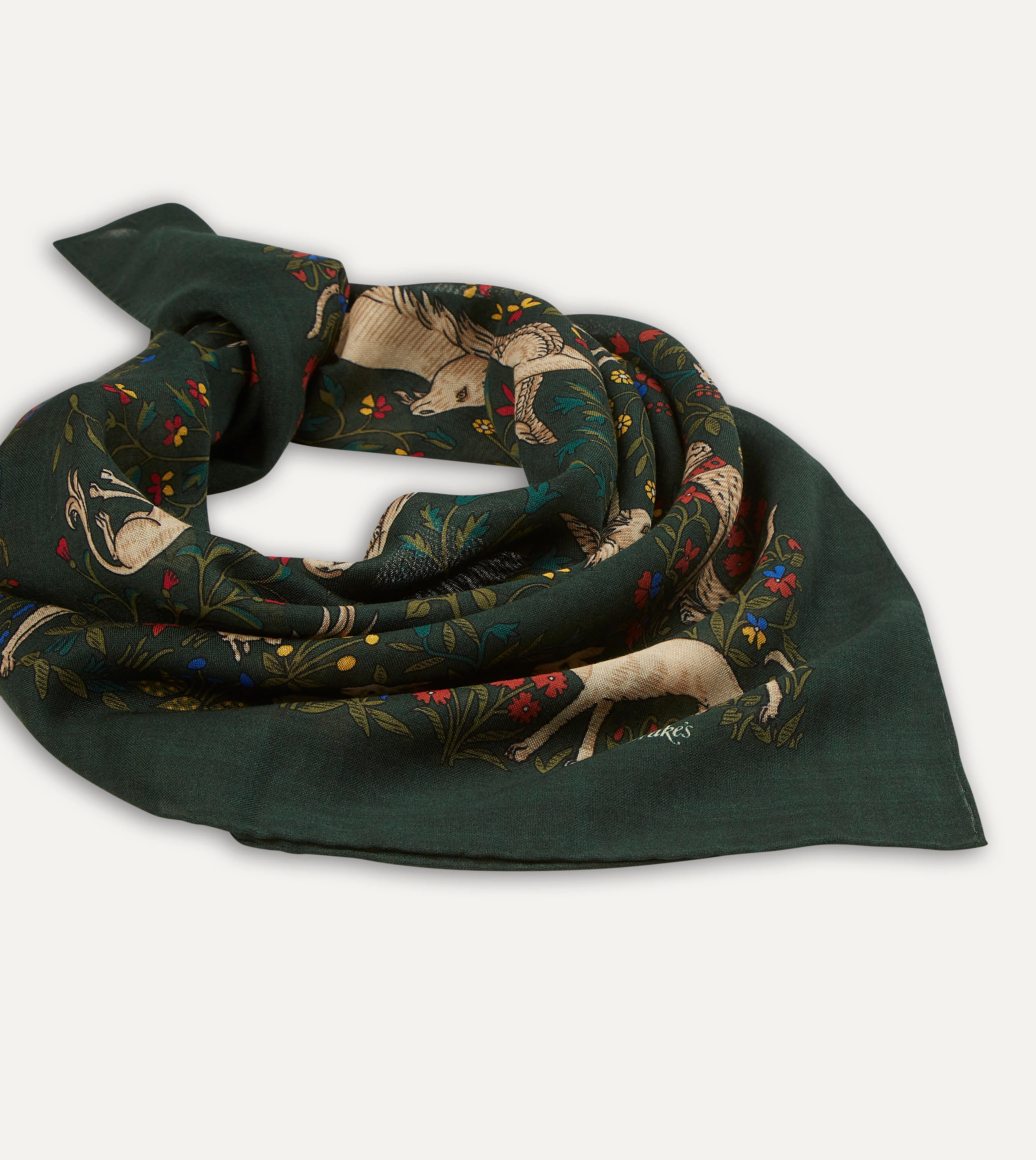 Green Unicorn Print Wool-Silk Square Scarf - Image 4