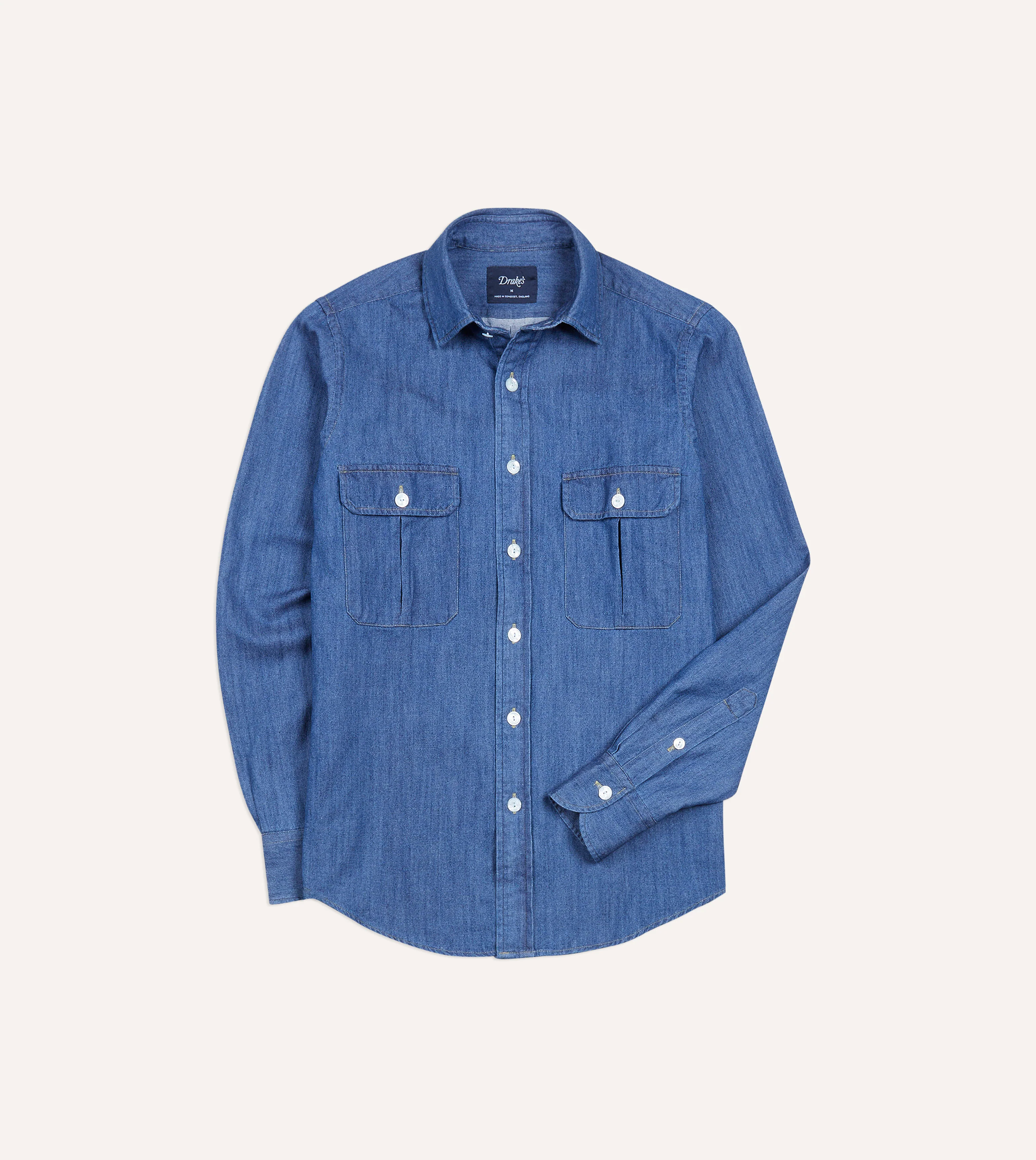 Mid-Blue Washed Denim Cotton Two-Pocket Work Shirt - Image 3