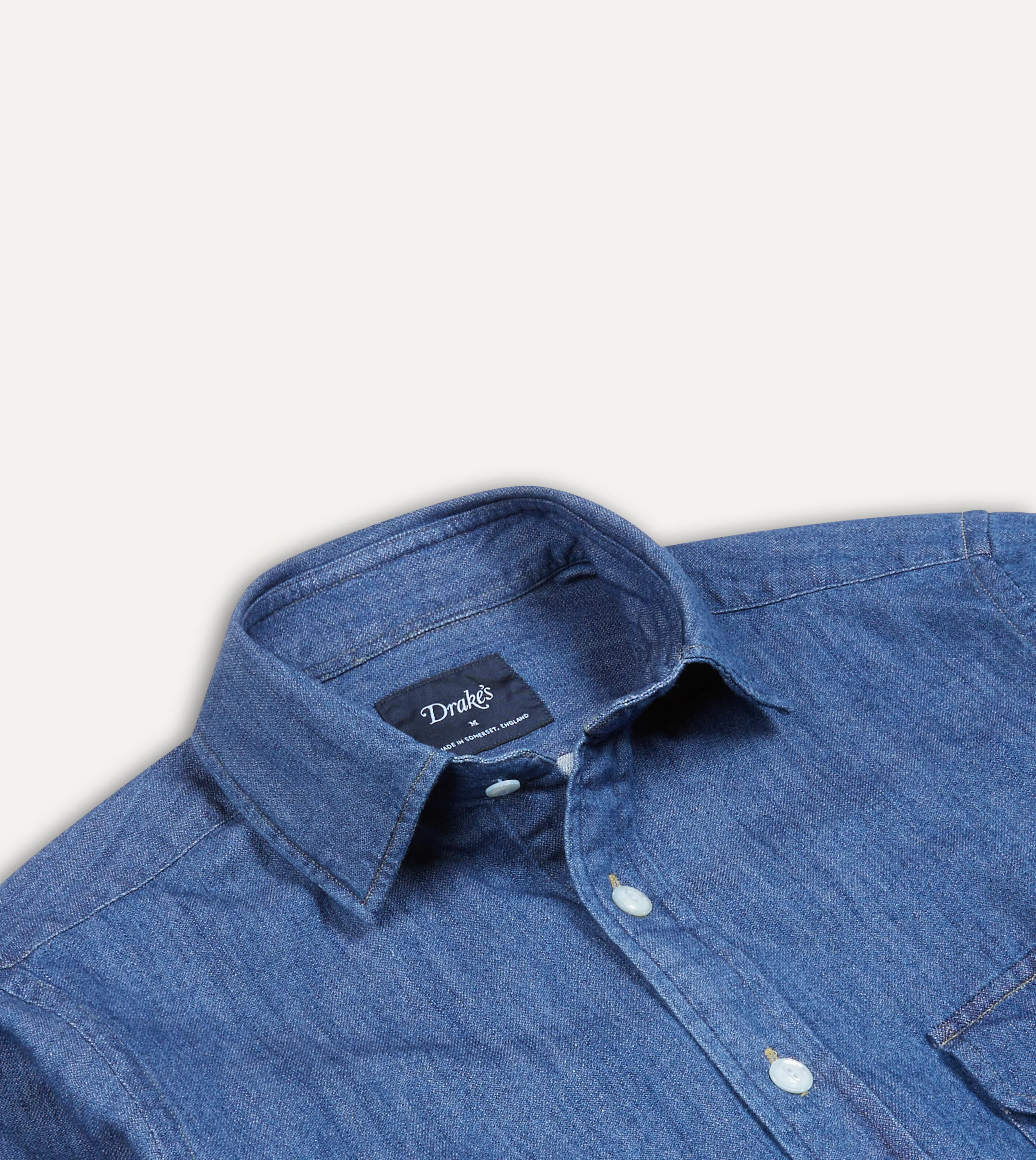 Mid-Blue Washed Denim Cotton Two-Pocket Work Shirt - Image 4