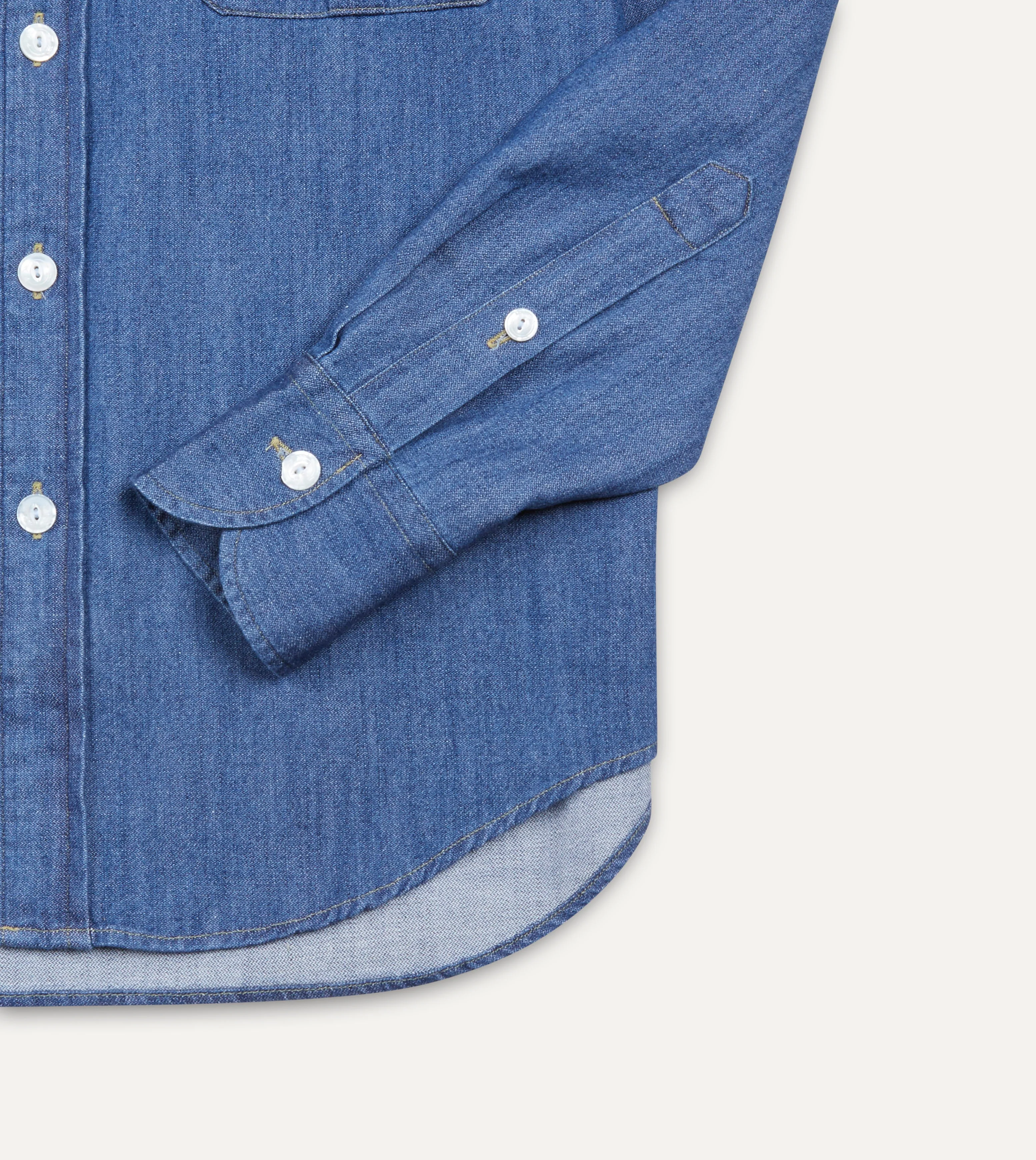 Mid-Blue Washed Denim Cotton Two-Pocket Work Shirt - Image 5