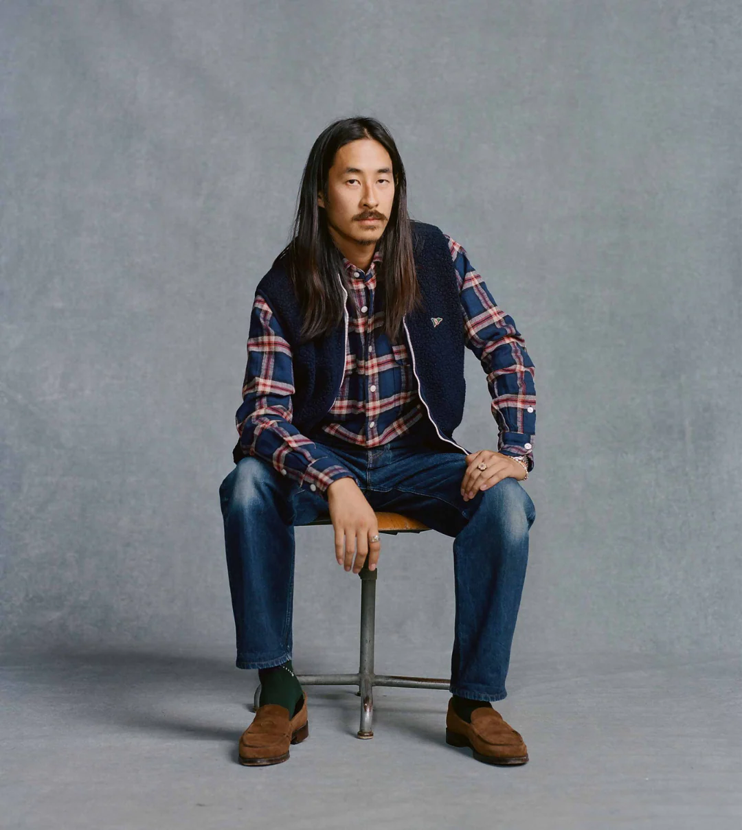 Navy Boucle Wool Zip Fleece Vest - Image 6