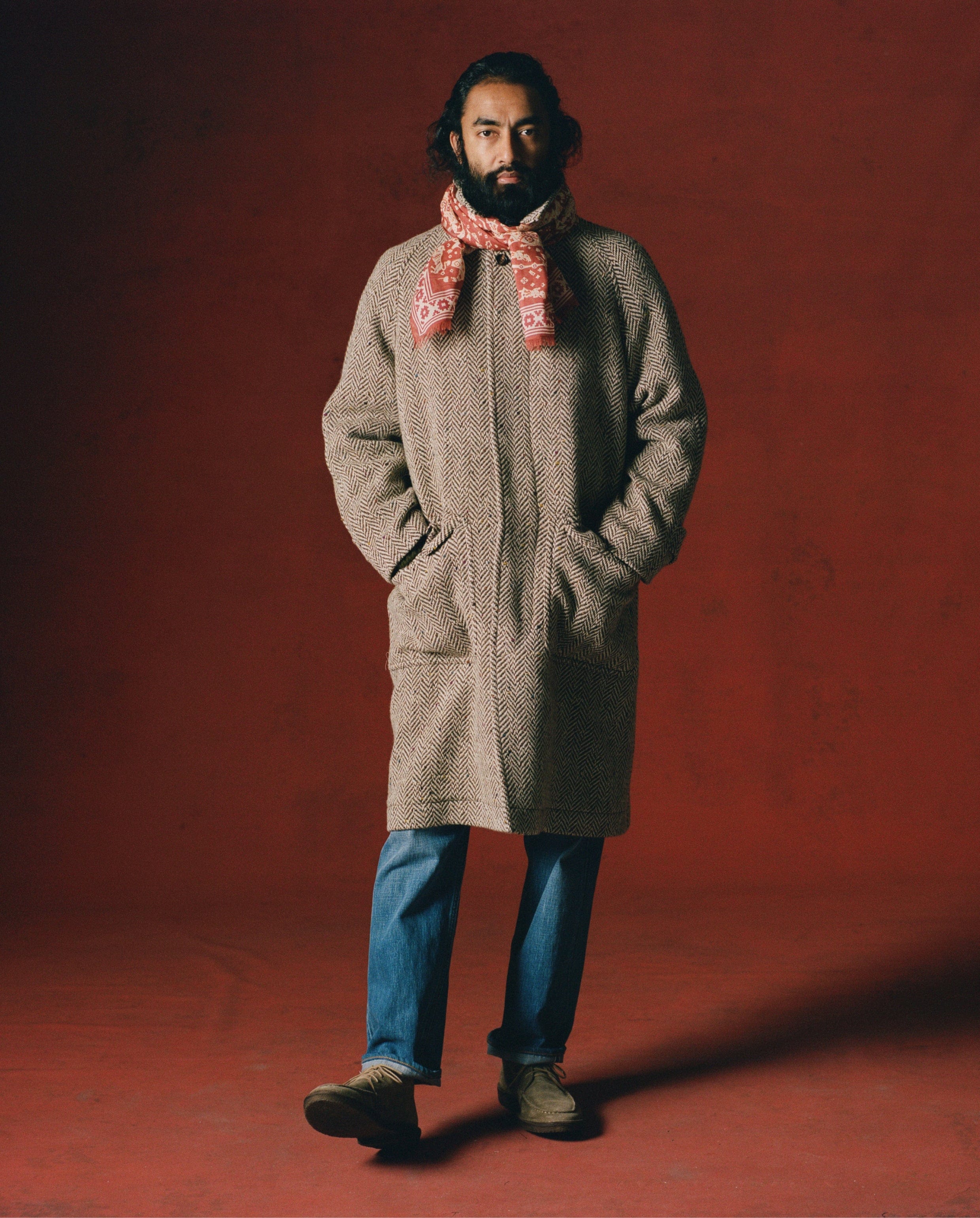 Navy Donegal Wool Raglan Coat - Image 10