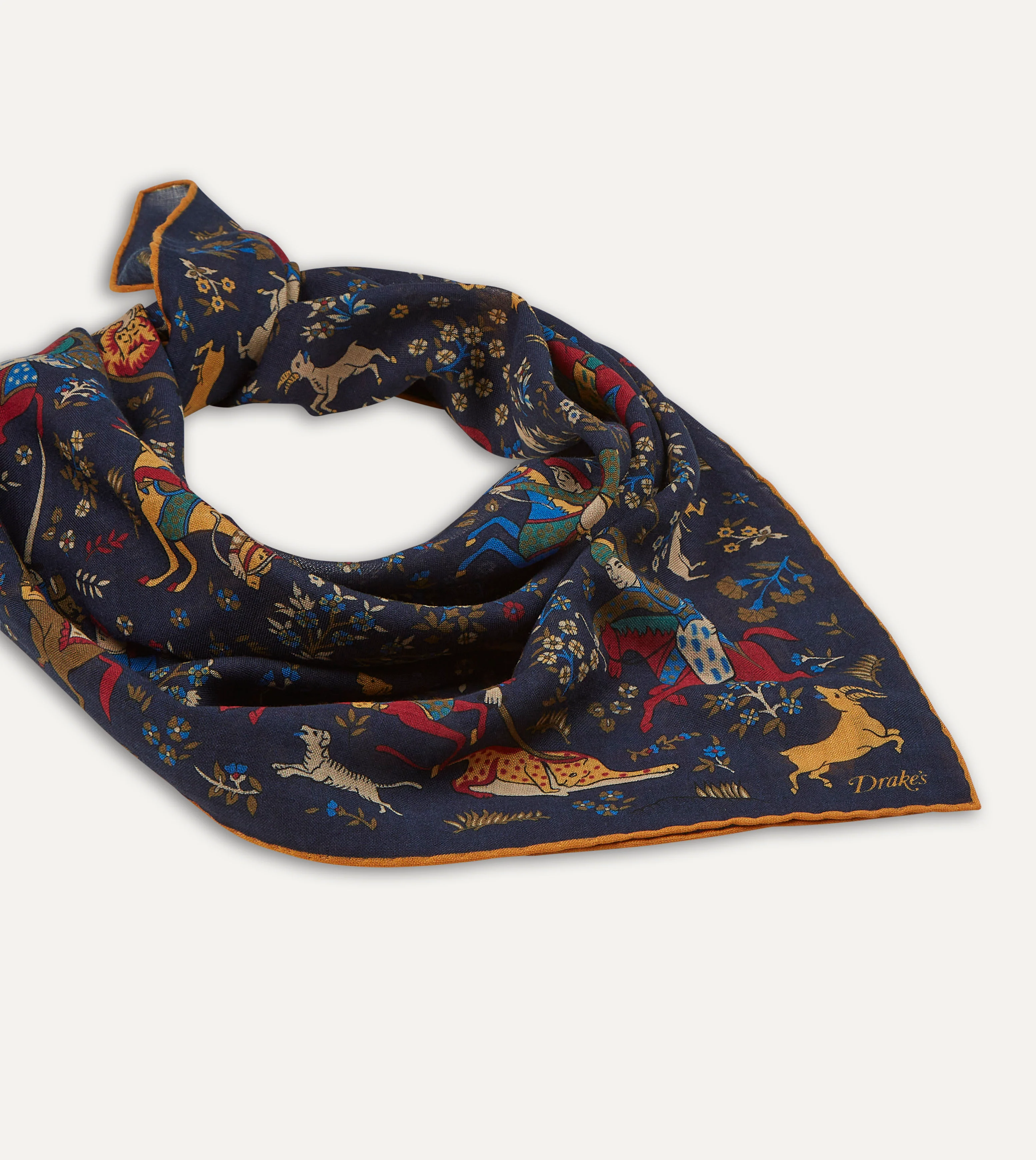 Navy Mughal Print Wool-Silk Square Scarf - Image 3