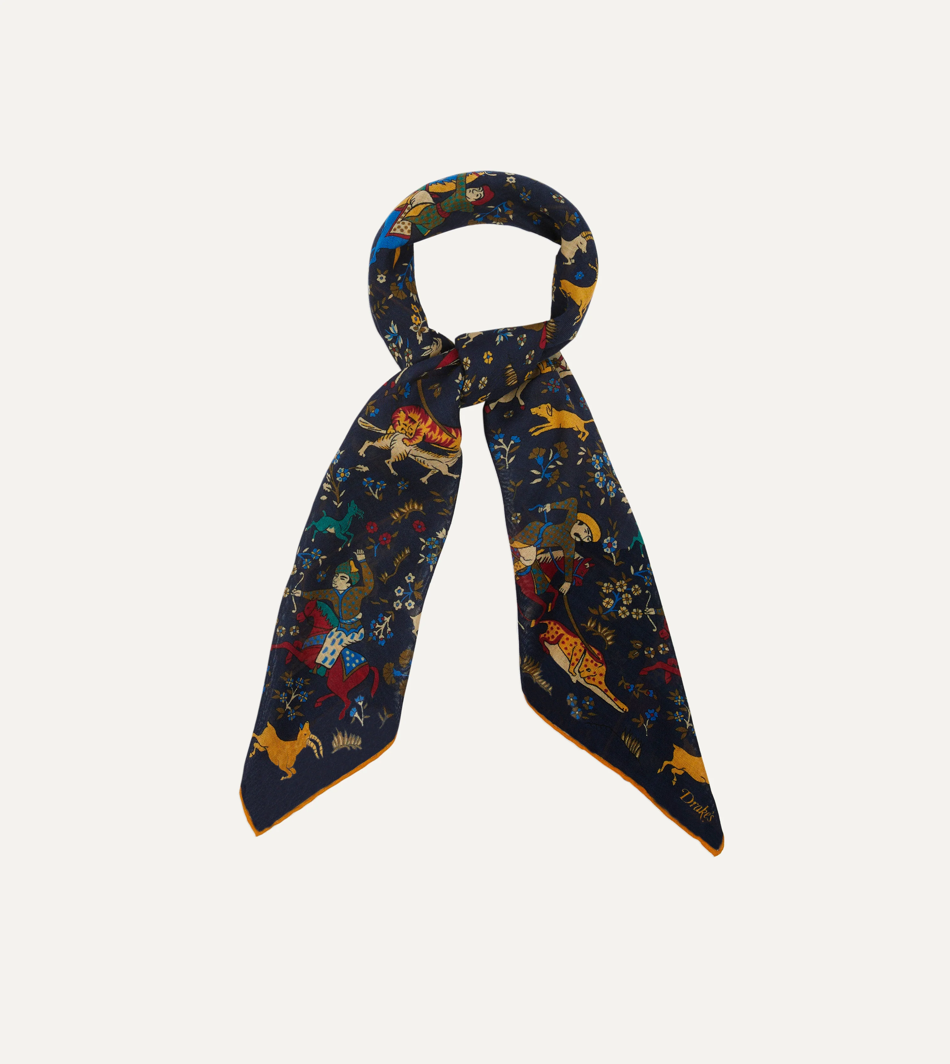 Navy Mughal Print Wool-Silk Square Scarf - Image 5