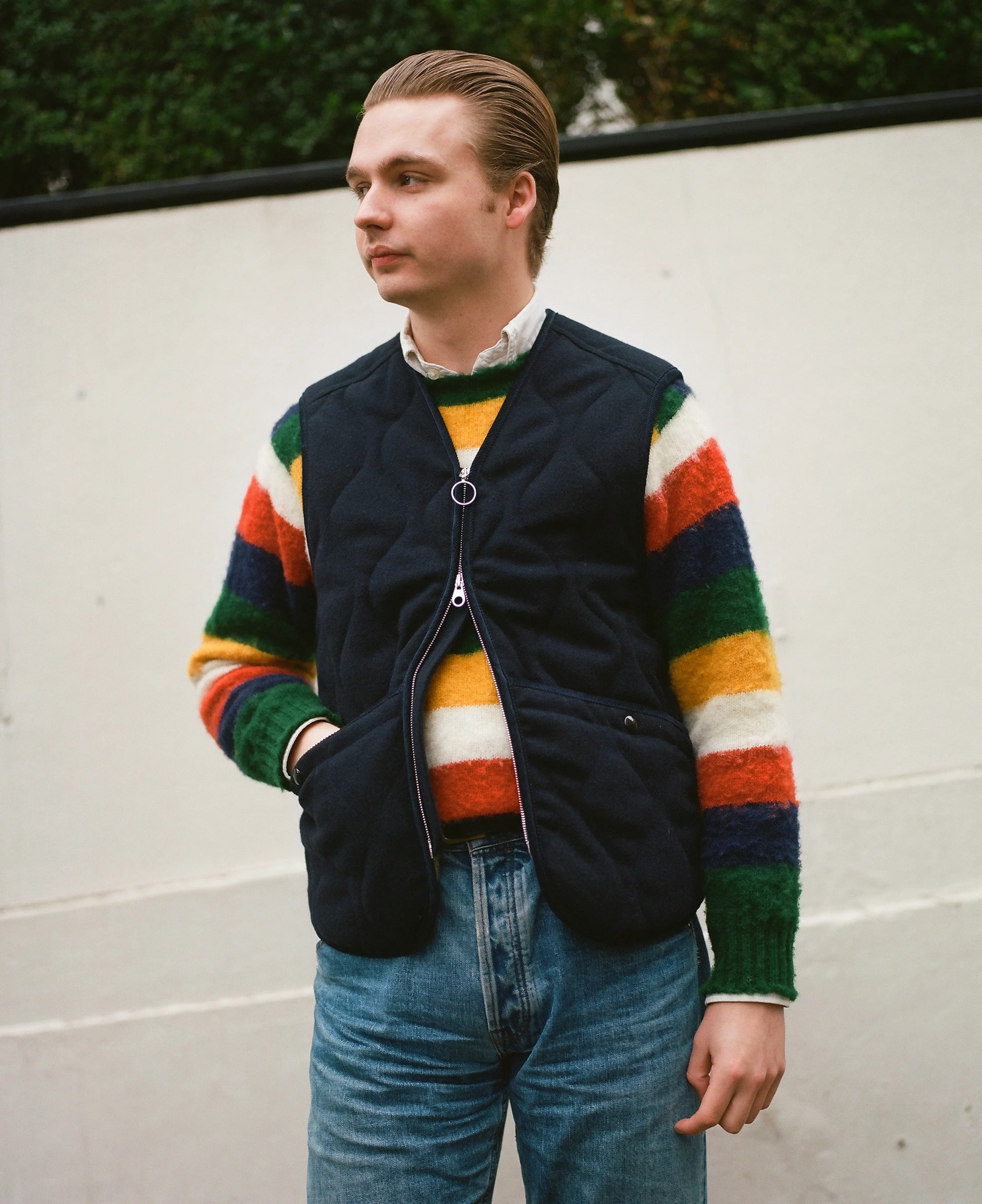 Navy Quilted Melton Wool Zip Vest - Image 7