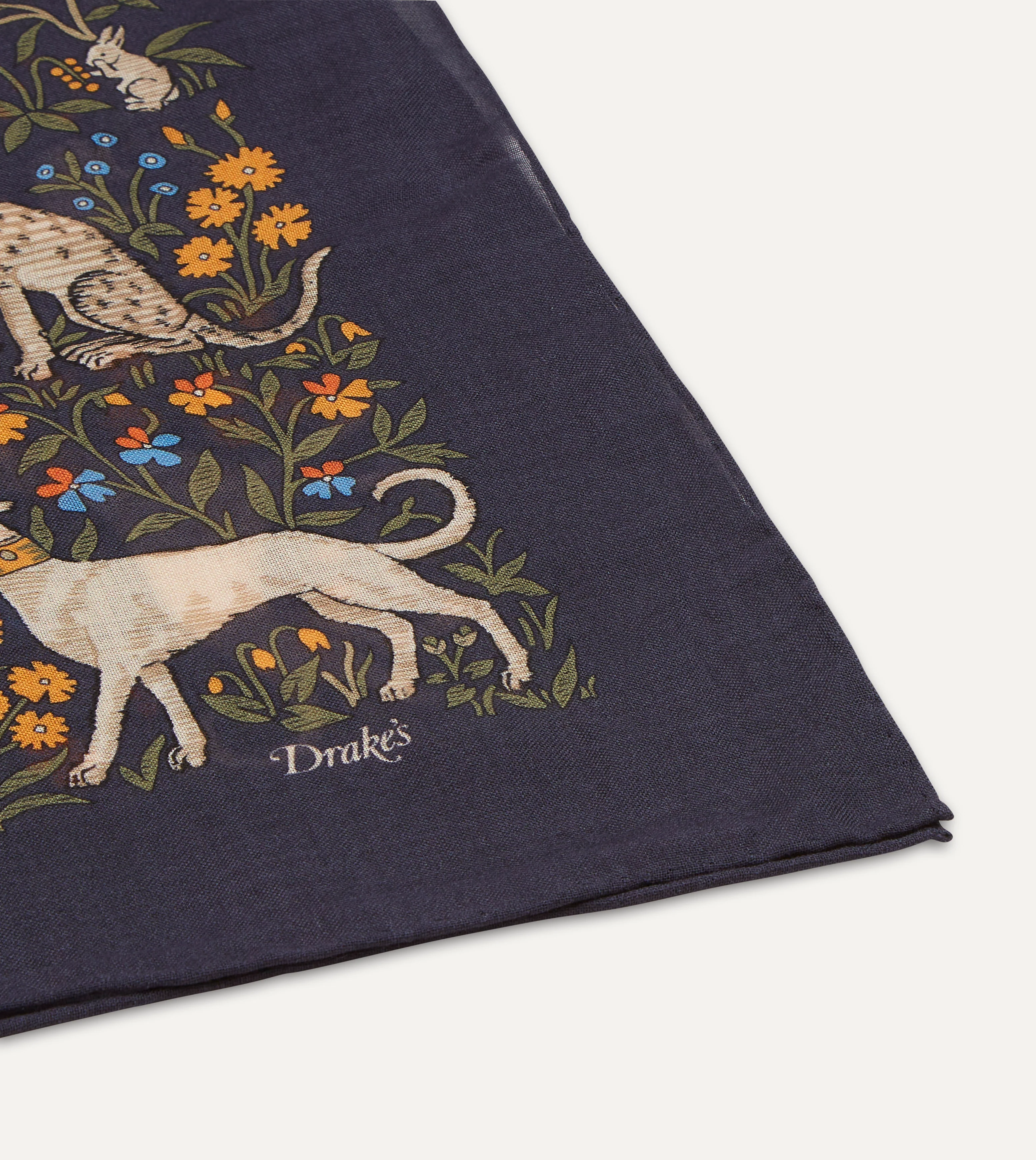 Navy Unicorn Print Wool-Silk Square Scarf - Image 4