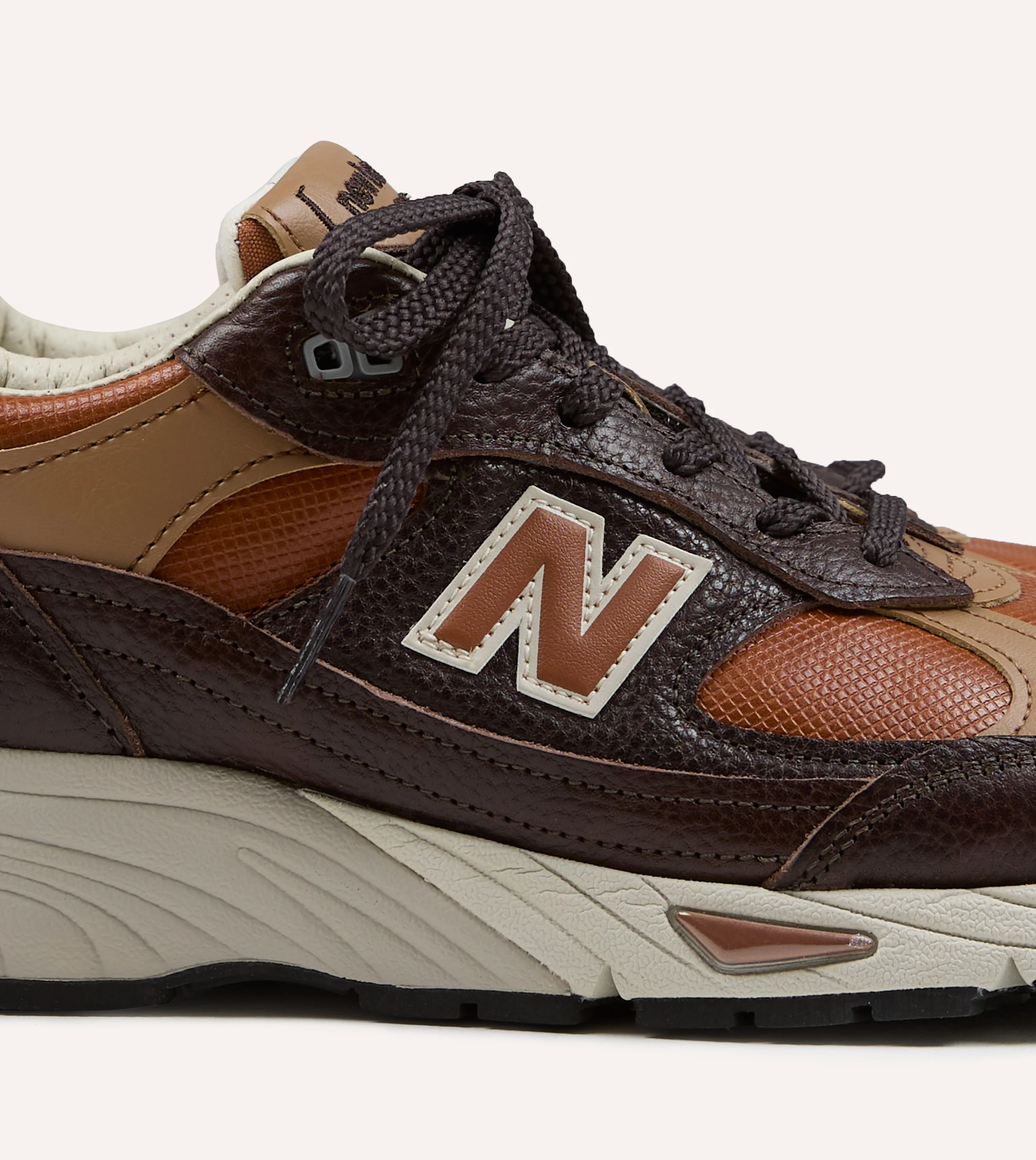 New Balance ‘Luxury Leather’ Chocolate Plum and Caramel Made in UK 991v1 Trainers - Image 3
