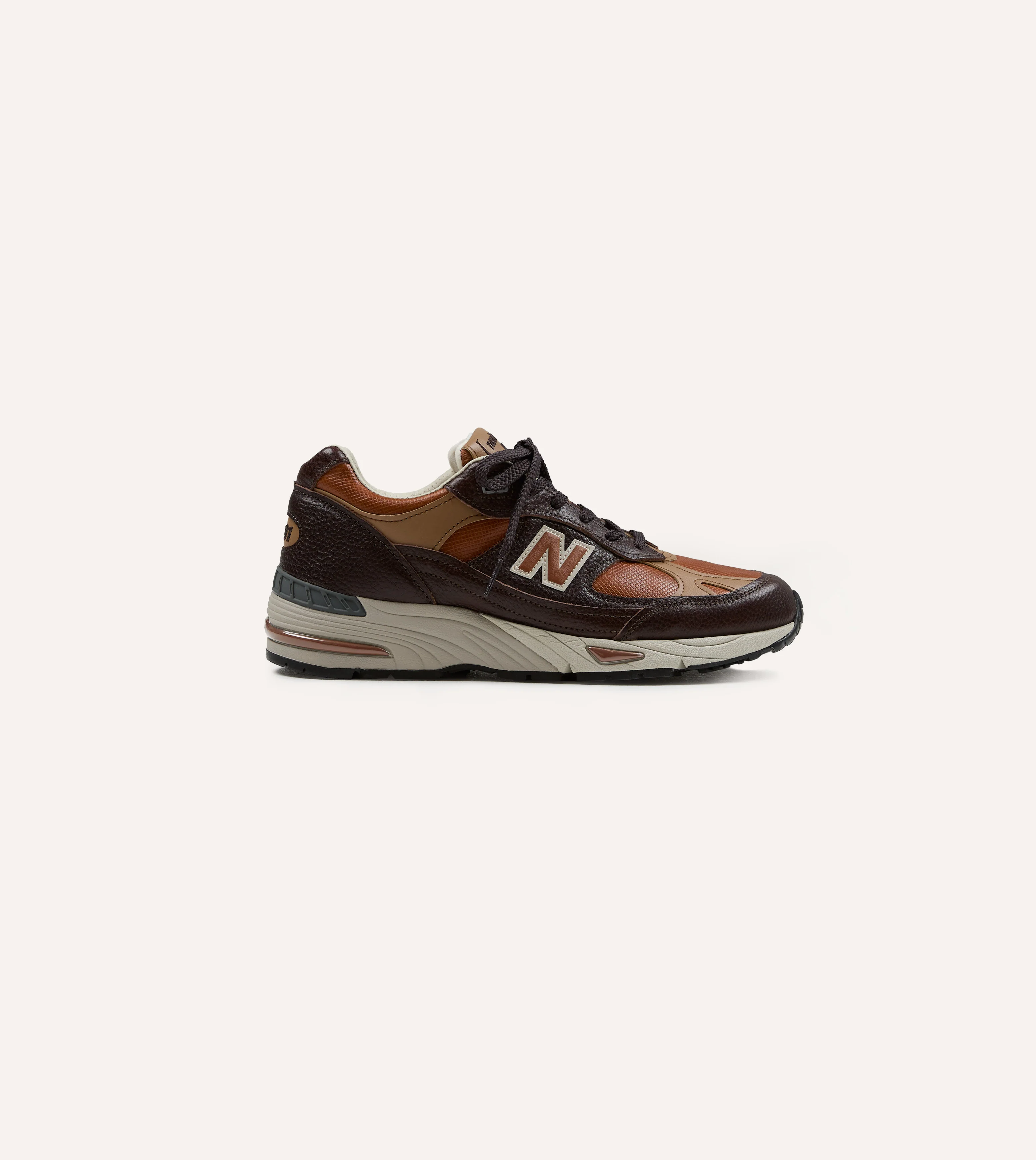 New Balance ‘Luxury Leather’ Chocolate Plum and Caramel Made in UK 991v1 Trainers - Image 6