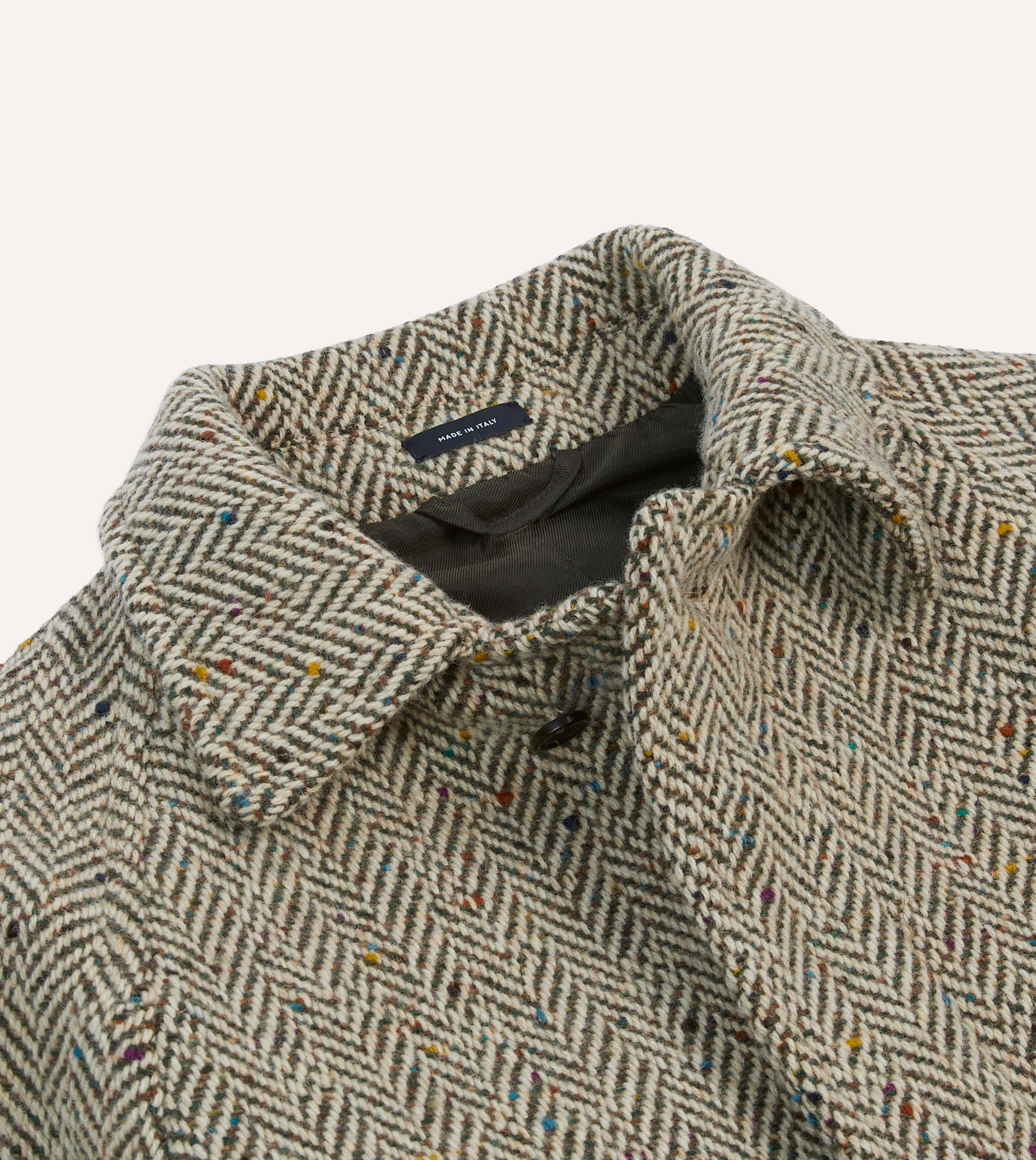 Taupe Herringbone Flecked Wool Raglan Coat - Image 3