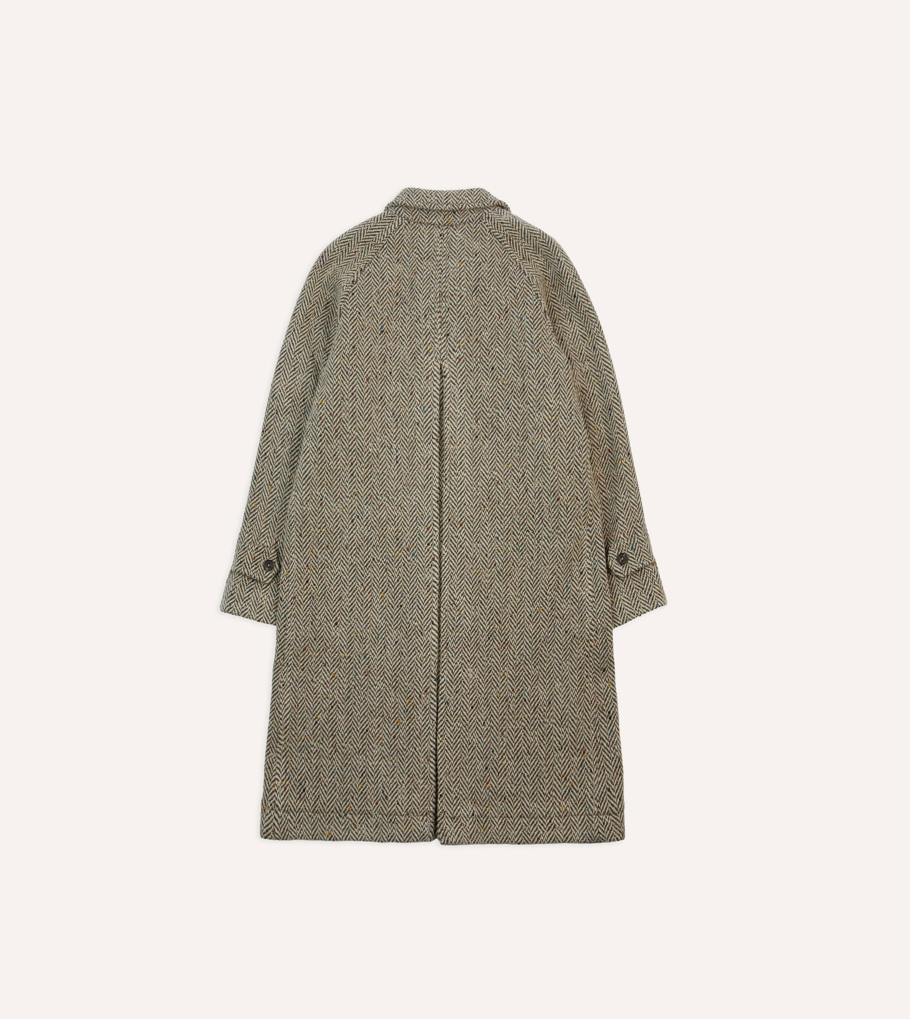 Taupe Herringbone Flecked Wool Raglan Coat - Image 8